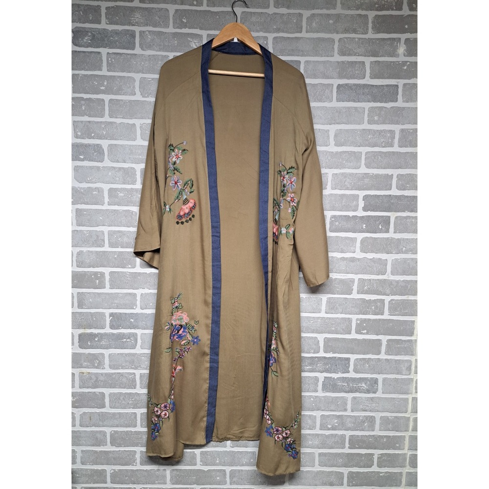 Embroidered Beach Kimono with Long‎ Sleeve, Bikini Cover Up, Beachwear One Size